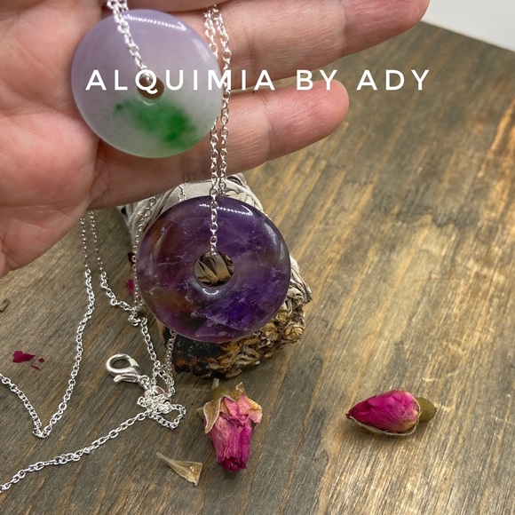 Fall purple healing crystals sterling silver stamped dainty pendant necklace - Picture 2 of 3